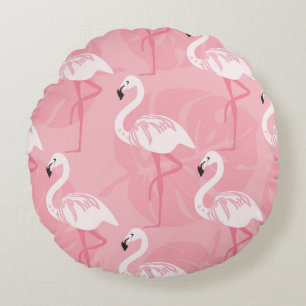 Pink flamingos: seamless vintage illustration. round pillow