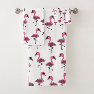 Pink Flamingos Summer Tropical Bath Towel Set