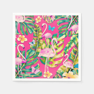 Pink Flamingos Tropical Botanical Butterfly Garden Napkin