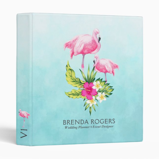 Pink Flamingos & Tropical Flowers Bouquet Binder (Front/Spine)