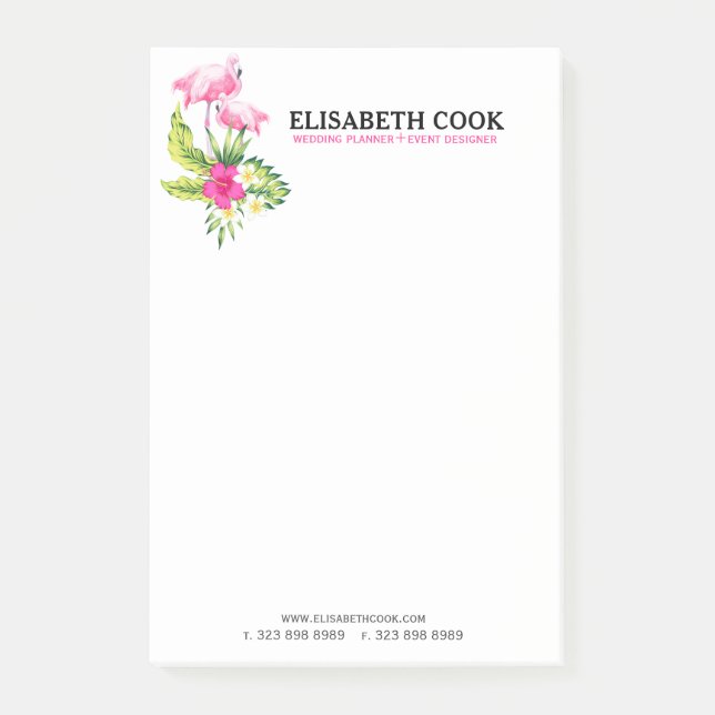 Pink Flamingos & Tropical Flowers Bouquet Post-it Notes (Front)