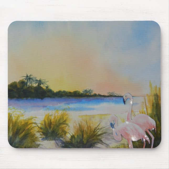 Pink Flamingos Tropical Island Mouse Pad (Front)