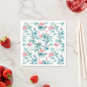 Pink flamingos tropical leaves pattern napkin