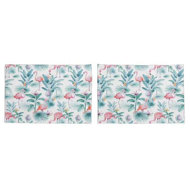 Pink flamingos tropical leaves pattern pillowcase (Back-Set)