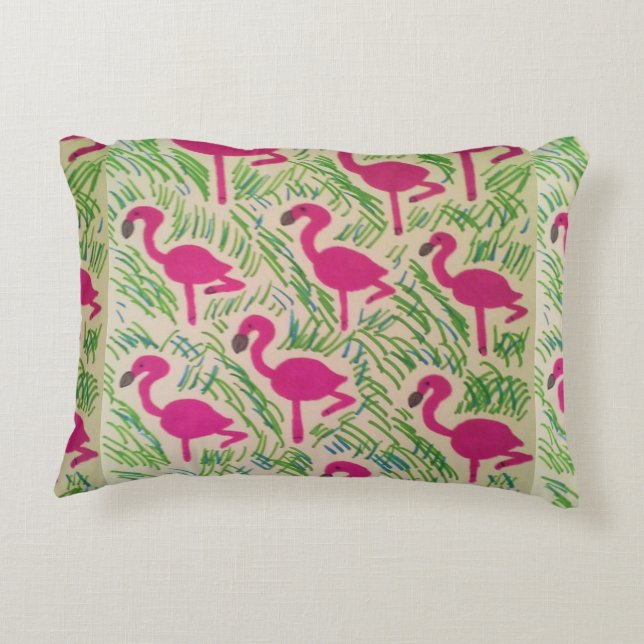 Pink Flamingos Tropical Pattern Decorative Pillow (Back)