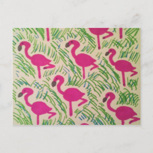 Pink Flamingos Tropical Pattern Postcard