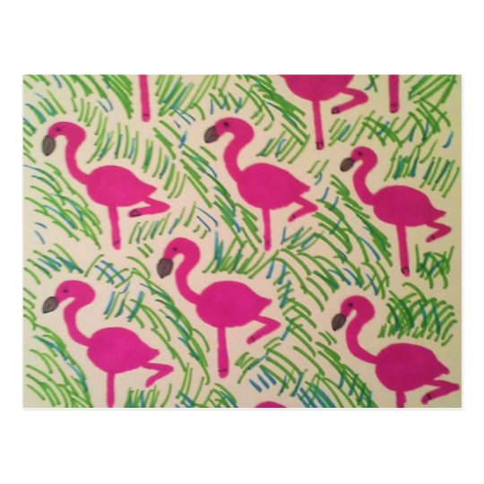 Pink Flamingos Tropical Pattern Postcard