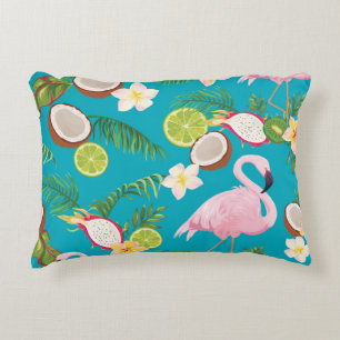 Pink Flamingos: Tropical Seamless Pattern Accent Pillow