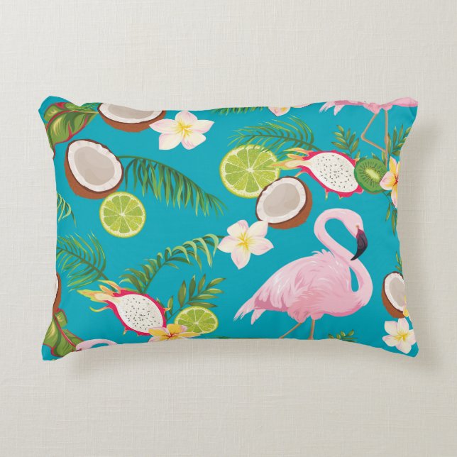 Pink Flamingos: Tropical Seamless Pattern Accent Pillow (Front)