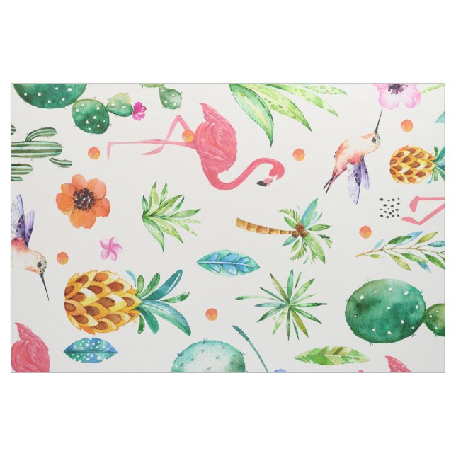 Pink Flamingos Tropical Seamless Pattern Fabric (Fat Quarter)