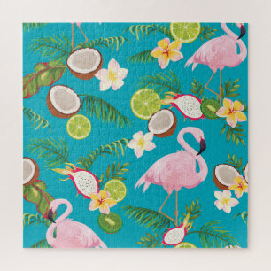 Pink Flamingos: Tropical Seamless Pattern Jigsaw Puzzle