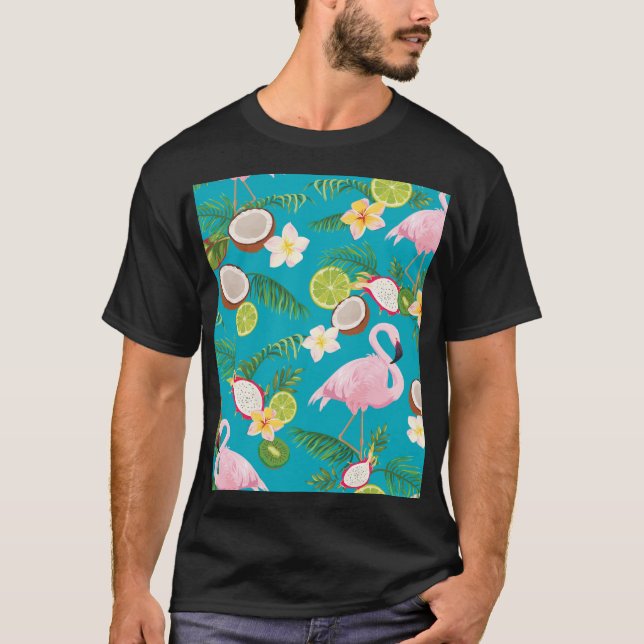 Pink Flamingos: Tropical Seamless Pattern T-Shirt (Front)
