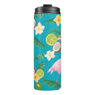 Pink Flamingos: Tropical Seamless Pattern Thermal Tumbler