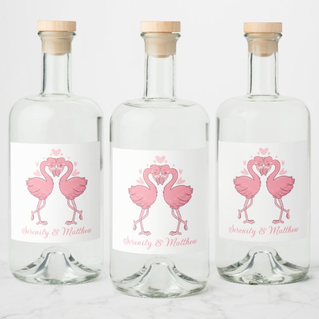 Pink Flamingos Tropical Summer Beach Wedding Liquor Bottle Label (Bottles)