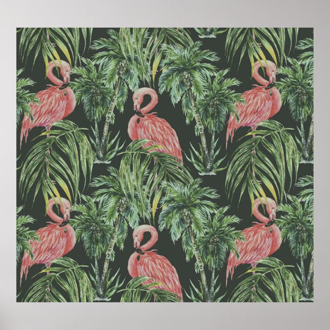 Pink flamingos, tropical vintage pattern. poster (Front)