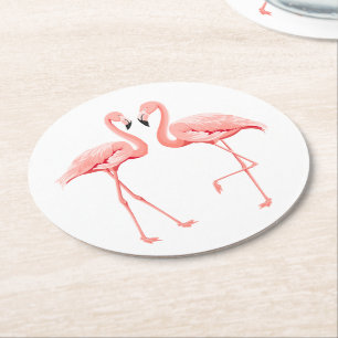 Pink Flamingos Tropical Wedding, Party, Luau Beach Round Paper Coaster