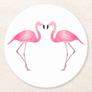 Pink Flamingos Tropical Wedding, Party, Luau Beach Round Paper Coaster
