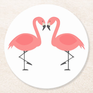 Pink Flamingos Tropical Wedding, Party, Luau Round Paper Coaster