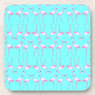 Pink Flamingos Turqouise Summer Beach Coaster