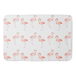 Pink Flamingos Watercolor Bath Mat