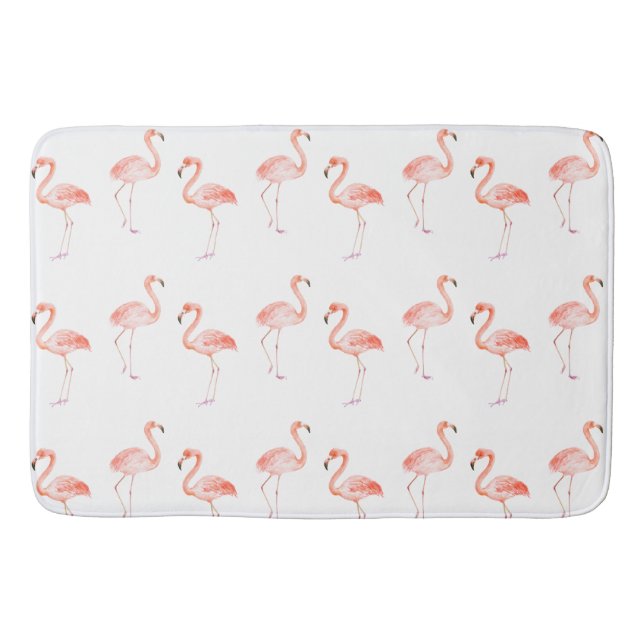 Pink Flamingos Watercolor Bath Mat (Front)
