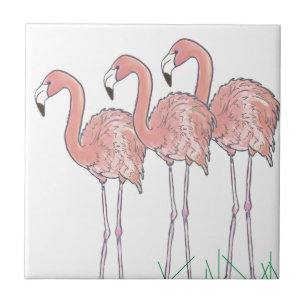 Pink Flamingos watercolor drawing Tile