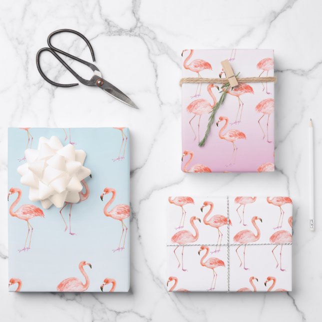 Pink Flamingos Watercolor   Wrapping Paper Sheet (Front)