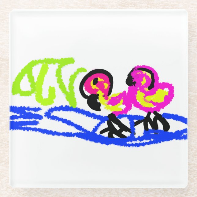 Pink flamingos wedding summer fun glass coaster (Front)