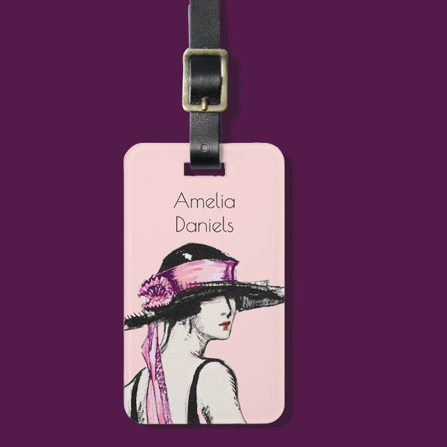 Pink Flapper Girl Personalized Luggage Tag (Creator Uploaded)