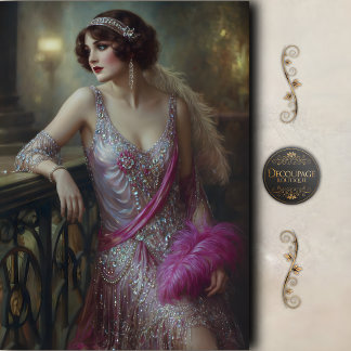 Pink Flapper Glam Woman Decoupage Tissue Paper