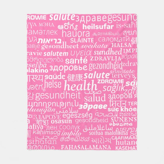 Pink Fleece Blanket with Multilingual Health Text (Front)
