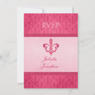 Pink Fleur De Lis formal wedding RSVP Invitation