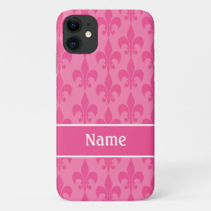 Pink Fleur de Lis Girly Pattern Personalized iPhone 11 Case