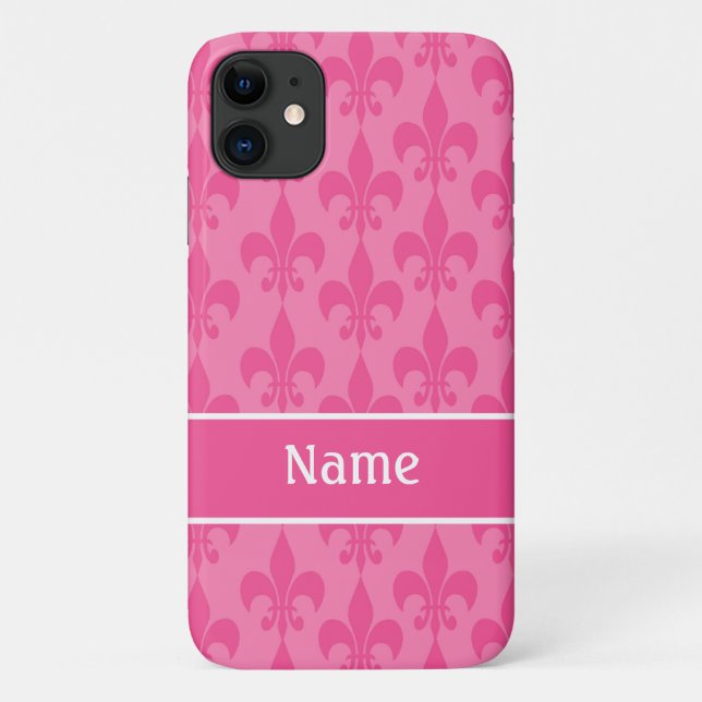 Pink Fleur de Lis Girly Pattern Personalized Case-Mate iPhone Case (Back)