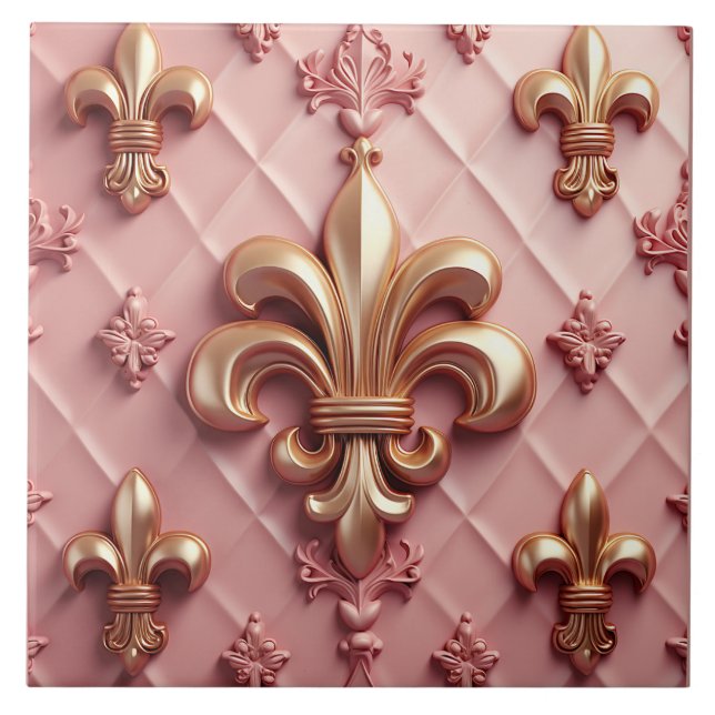 Pink Fleur De Lis grande carreaux en céramique (Devant)