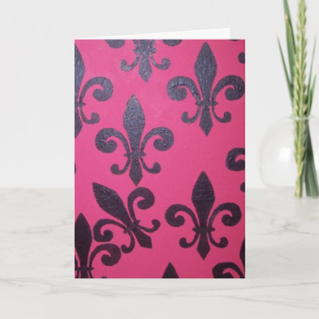 Pink Fleur De Lis Happy Birthday Card (Front)