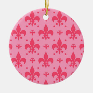 Pink Fleur-de-lis Pattern Design Ceramic Ornament