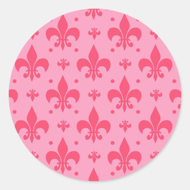 Pink Fleur-de-lis Pattern Design  Classic Round Sticker (Front)
