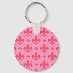 Pink Fleur-de-lis Pattern Design Keychain