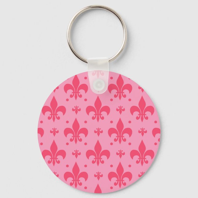 Pink Fleur-de-lis Pattern Design  Keychain (Front)