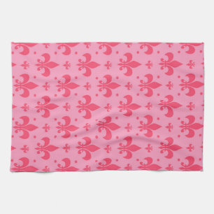 Pink Fleur-de-lis Pattern Design Kitchen Towel