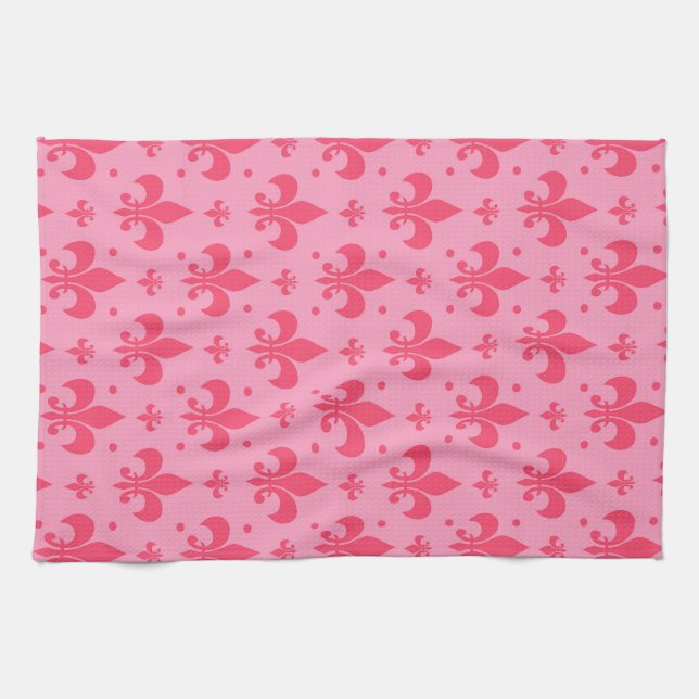 Pink Fleur-de-lis Pattern Design  Kitchen Towel (Horizontal)