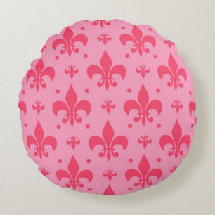 Pink Fleur-de-lis Pattern Design Round Pillow