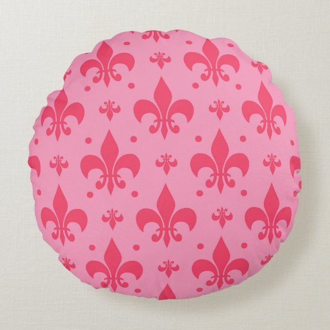 Pink Fleur-de-lis Pattern Design  Round Pillow (Front)