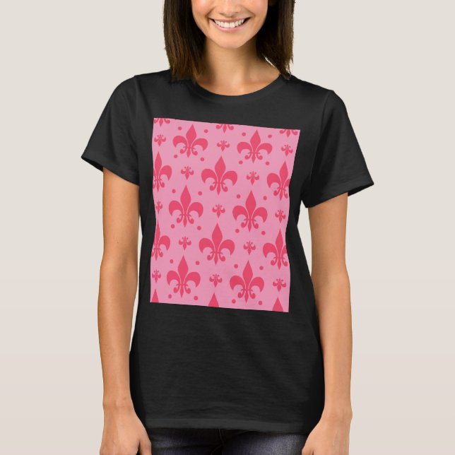 Pink Fleur-de-lis Pattern Design  T-Shirt (Front)