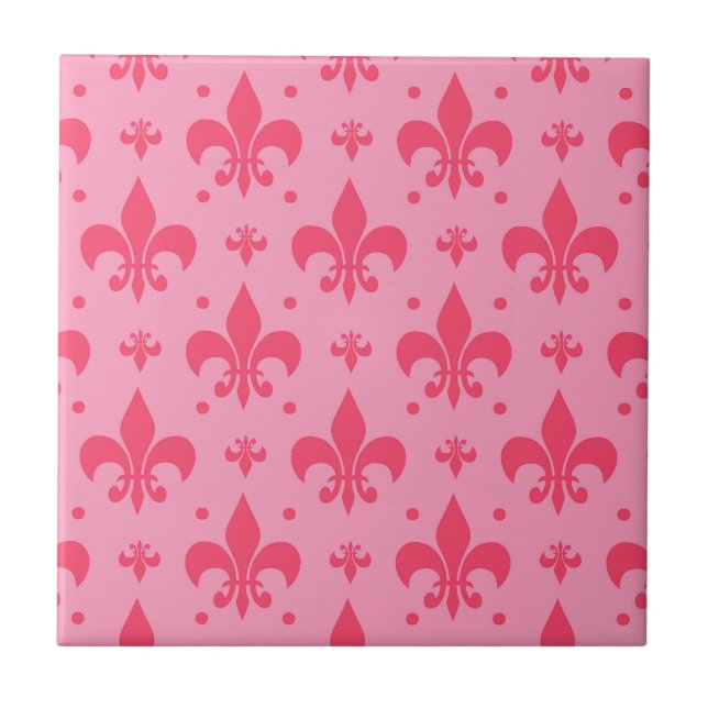 Pink Fleur-de-lis Pattern Design  Tile (Front)