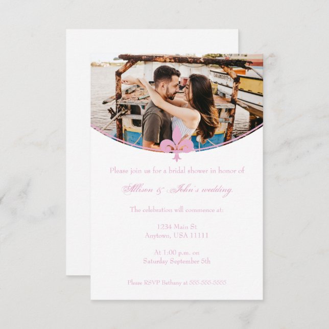 Pink Fleur de Lis Photo Bridal Shower Invite (Front/Back)