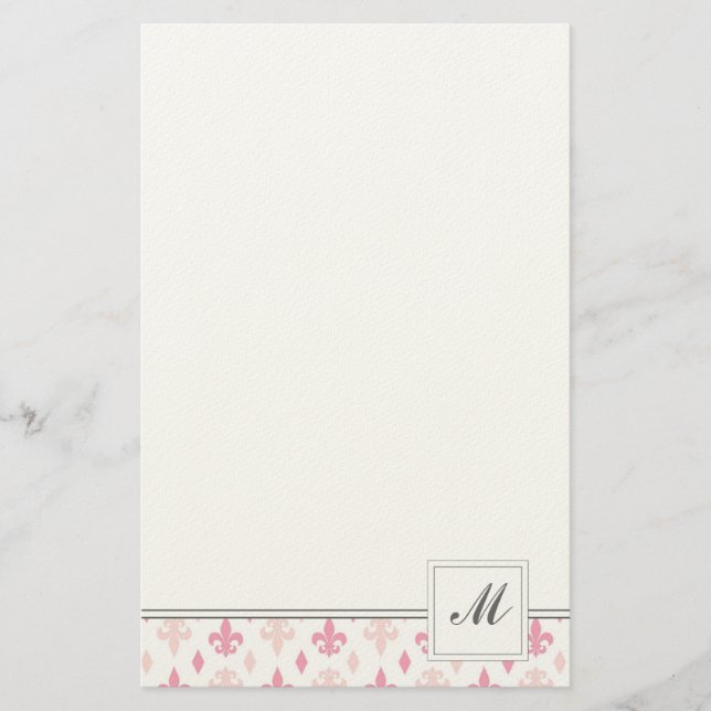 Pink Fleur de Lis Stationery (Front)