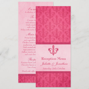 Pink Fleur De Lis wedding reception dinner menu Invitation