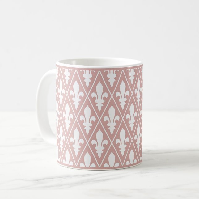 Pink Fleur-de-Lys Lattice Coffee Mug (Front Left)